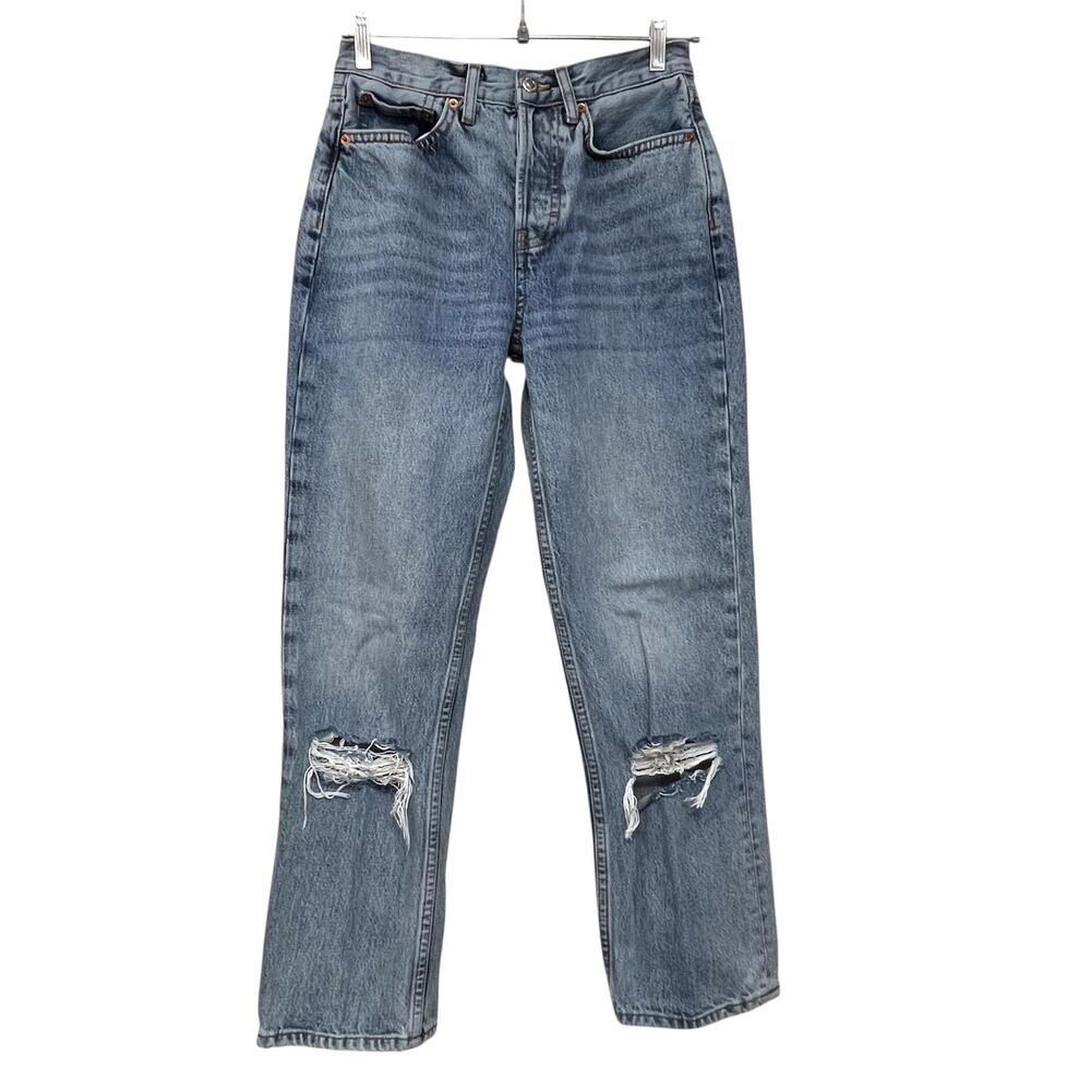 Topshop Dad Jeans Size 26 Petite Distressed High Rise Straight Leg 26x27